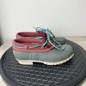 LL Bean Signature Moc Boots Women Size 6 Shoes Duck Red Canvas Gray Rubber Low